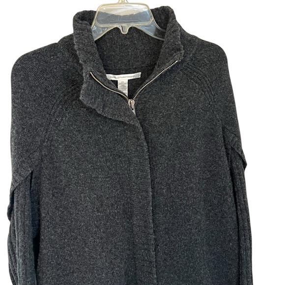 Diane Von Furstenberg Gray Lambswool Cardigan Full Zip Sweater Jacket  Small - Picture 5 of 11